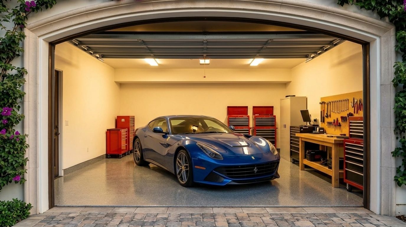 Henry Ward Garage Door Masters Interior View of Custom Garage Door Overhead and Workshop